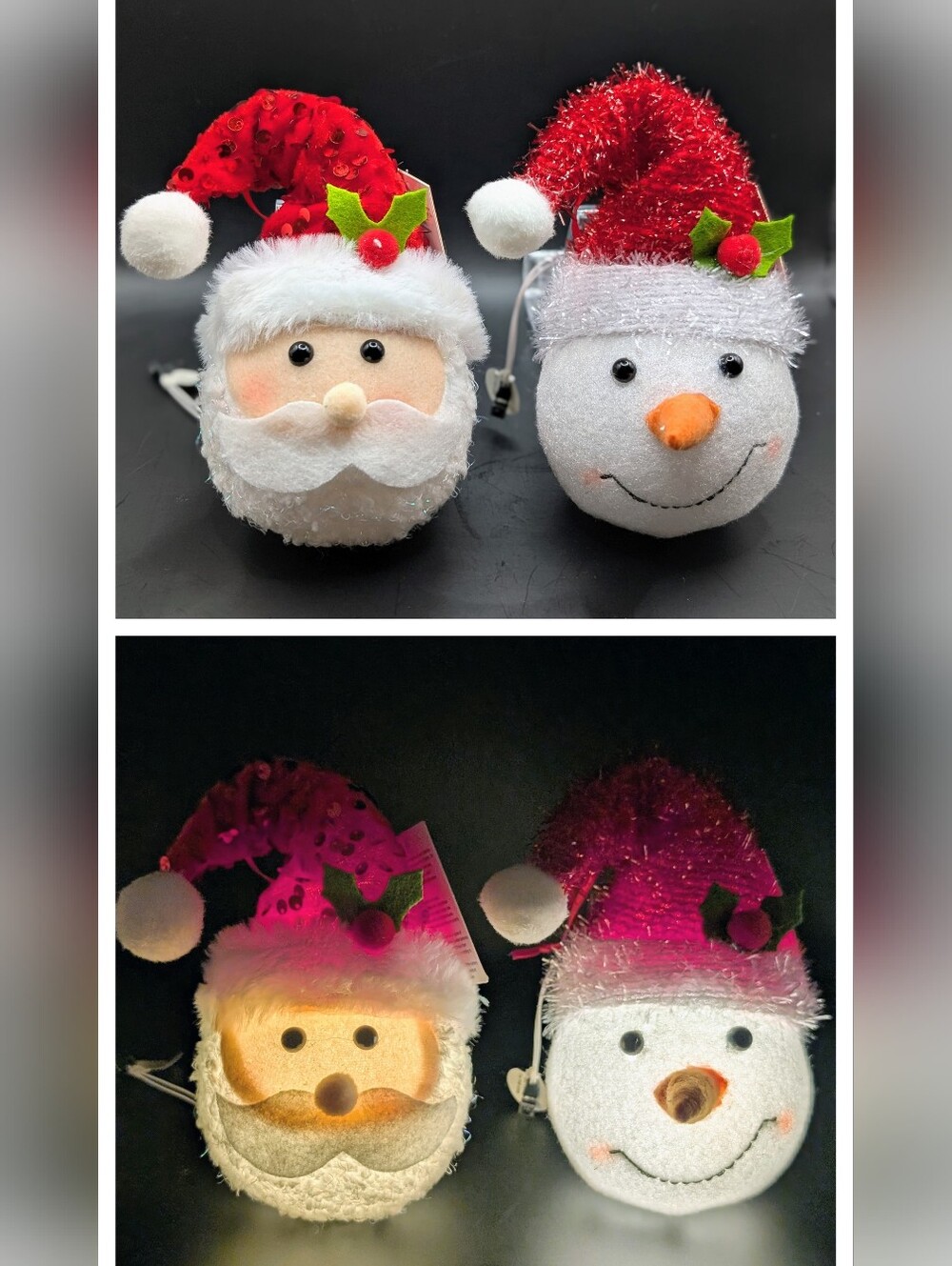Christmas Santa Or Snowman Light-Up Plush Holiday Ornament